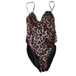 asos swim one piece leopard print swimsuit strappy back high cut womens size 6